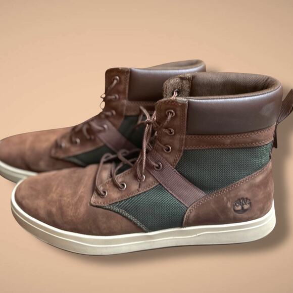Men's 10.5 TIMBERLAND Black And Brown Davis Square Boots In Excellent Condition - Picture 1 of 14